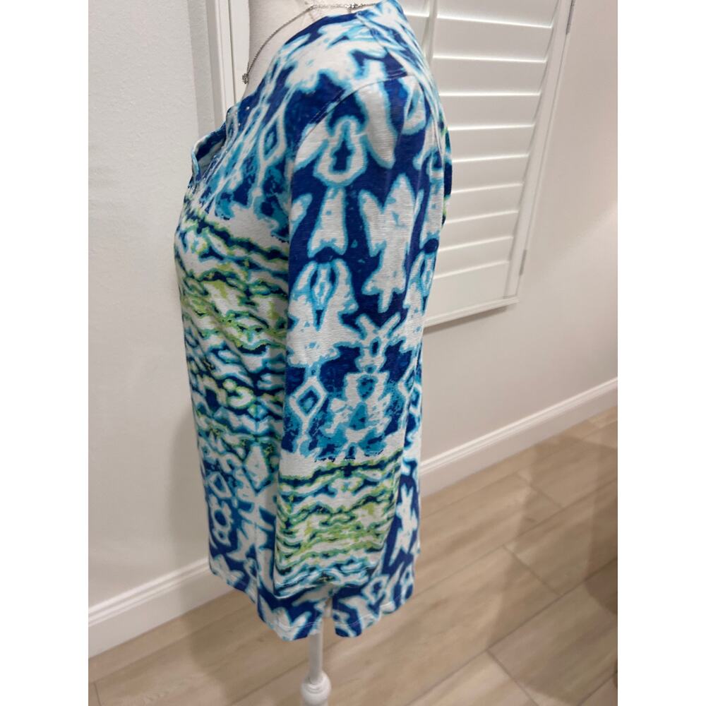 Cotton blend tunic top, Multiples brand, ikat print embellished neckline XSmall - Picture 3 of 11